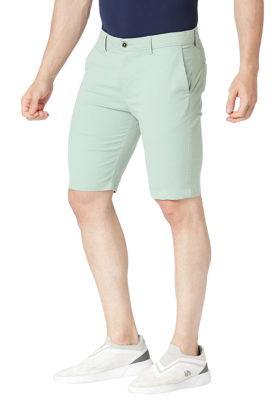 BASICS REGULAR FIT HARBOR GREEN COTTON STRETCH SHORTS
