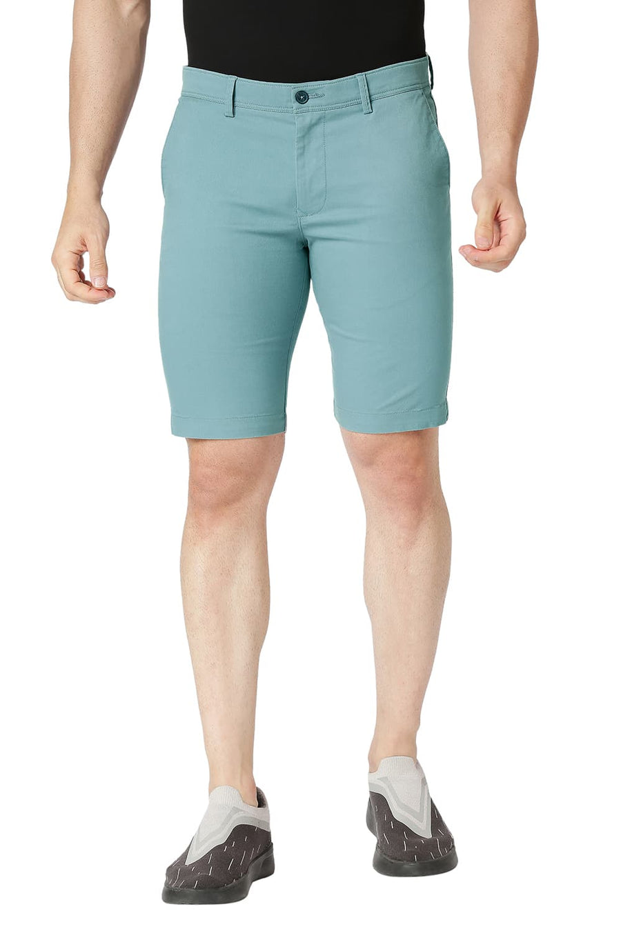 BASICS REGULAR FIT ADRIATIC BLUE COTTON STRETCH SHORTS