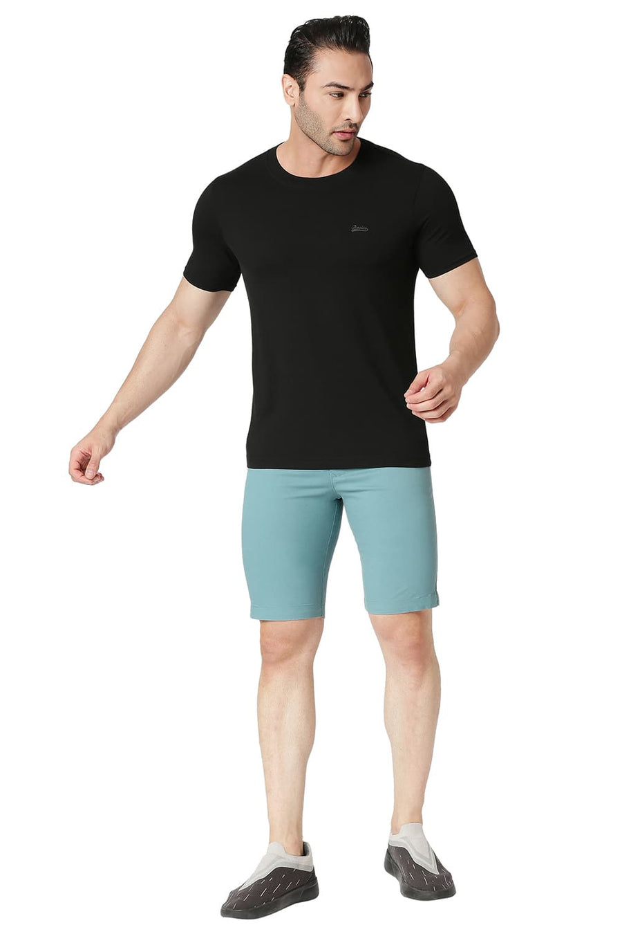 BASICS REGULAR FIT ADRIATIC BLUE COTTON STRETCH SHORTS