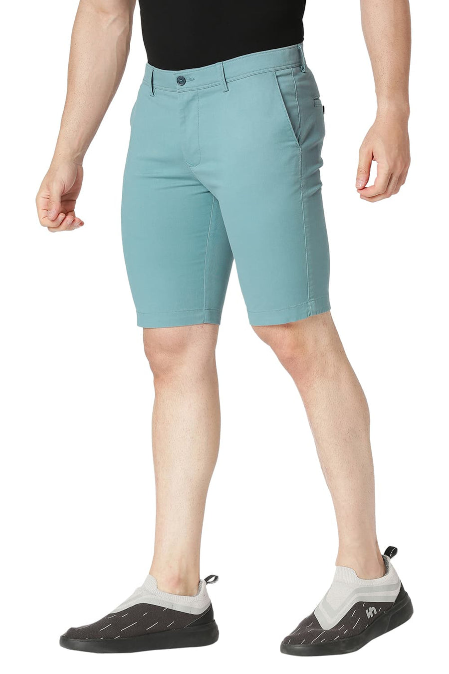 BASICS REGULAR FIT ADRIATIC BLUE COTTON STRETCH SHORTS