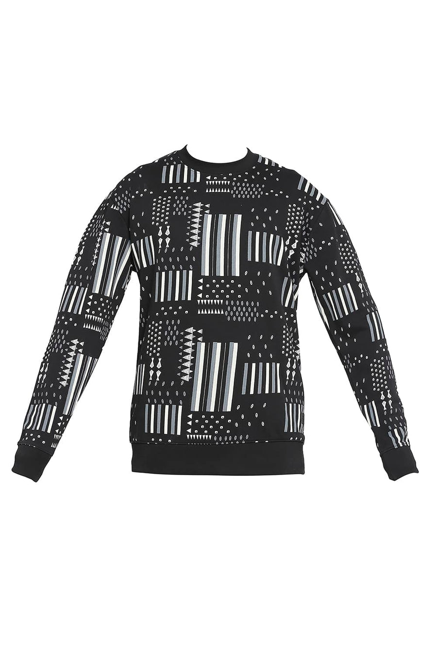 BASICS COMFORT FIT BLACK BEAUTY COTTON NON BRUSHED FLEECE PRINTED PULLOVER SWEATSHIRT