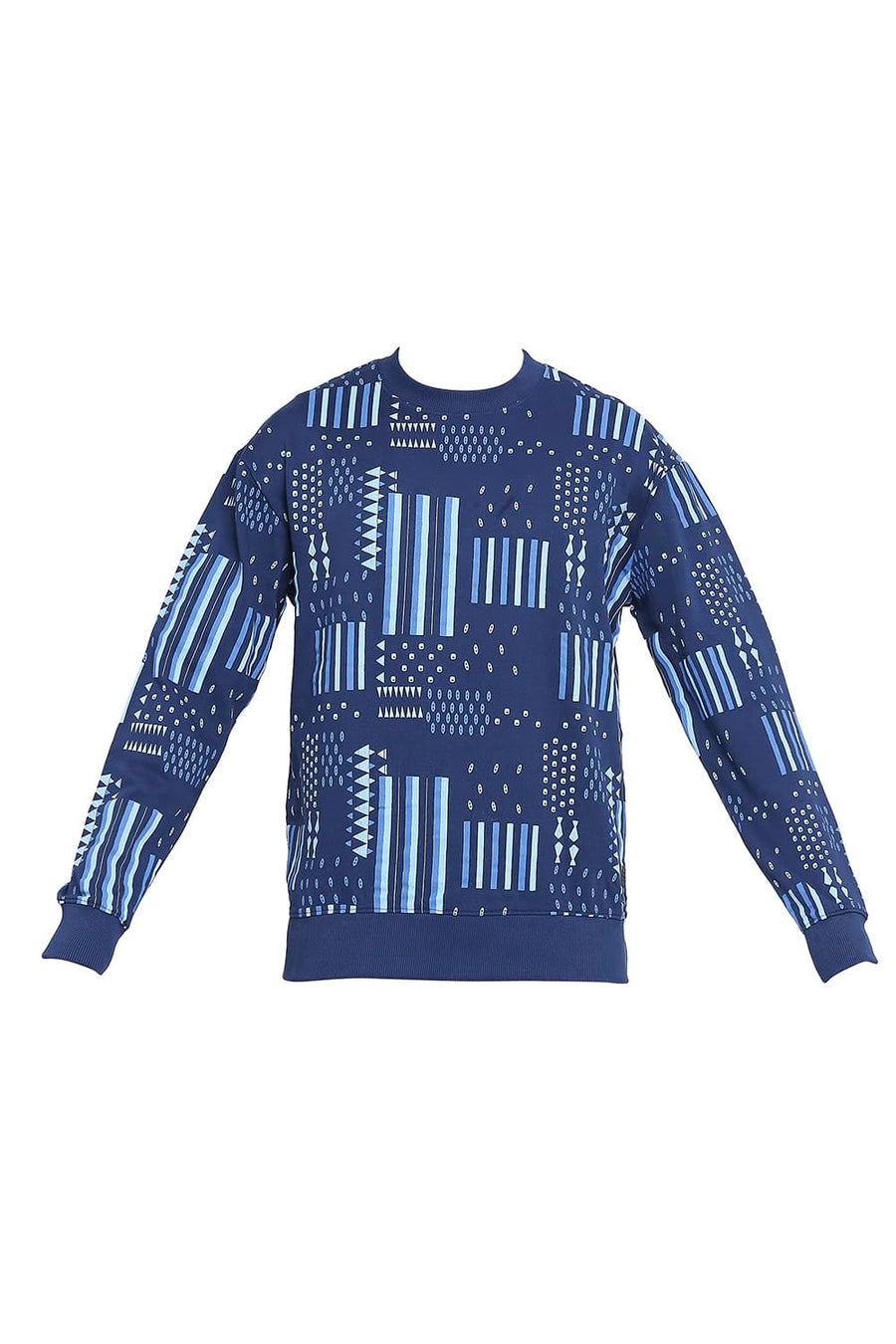 BASICS COMFORT FIT MIDNIGHT SAIL COTTON NON BRUSHED FLEECE PRINTED PULLOVER SWEATSHIRT