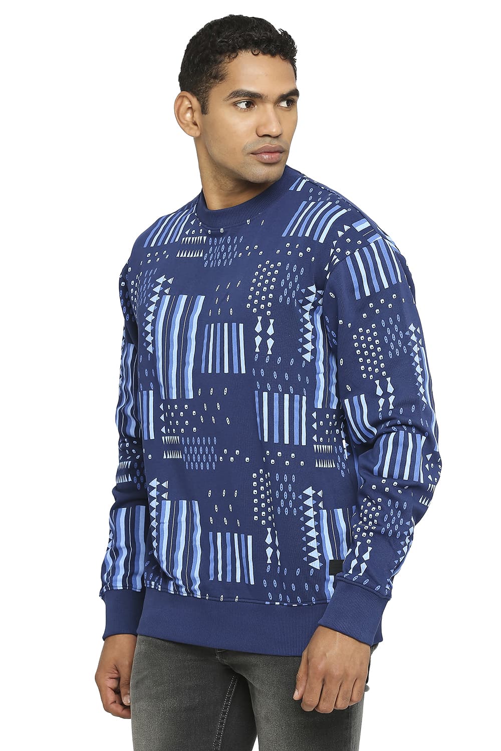 BASICS COMFORT FIT COTTON NON BRUSHED FLEECE PRINTED PULLOVER SWEATSHIRT