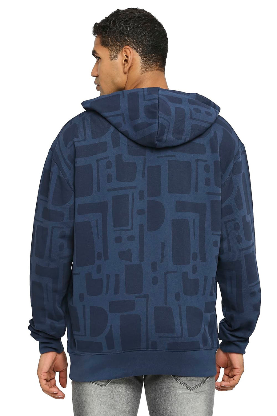 BASICS COMFORT FIT MOONLIT OCEAN COTTON NON BRUSHED FLEECE PRINTED HOOD PULLOVER SWEATSHIRT