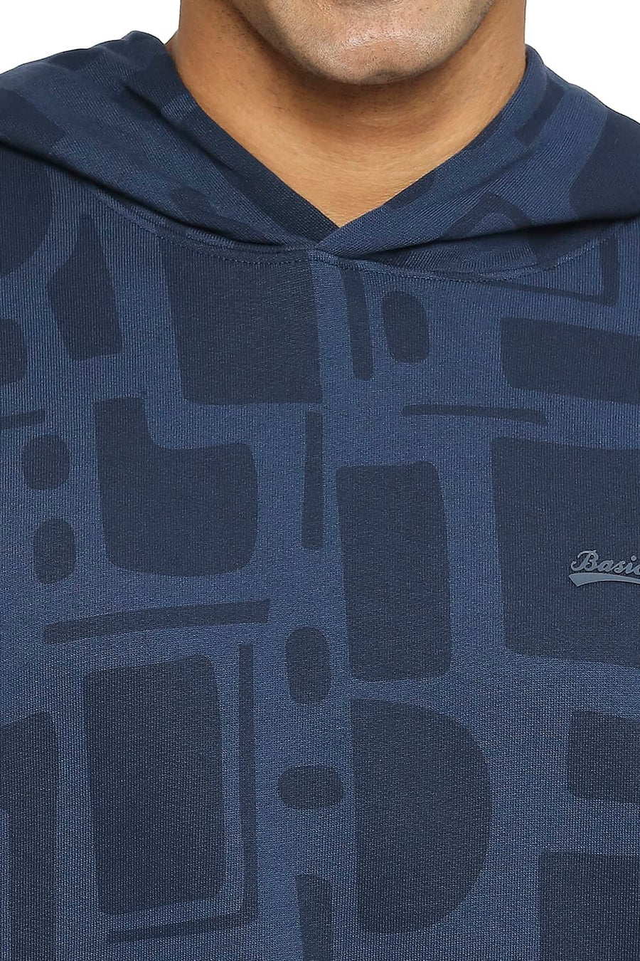 BASICS COMFORT FIT MOONLIT OCEAN COTTON NON BRUSHED FLEECE PRINTED HOOD PULLOVER SWEATSHIRT