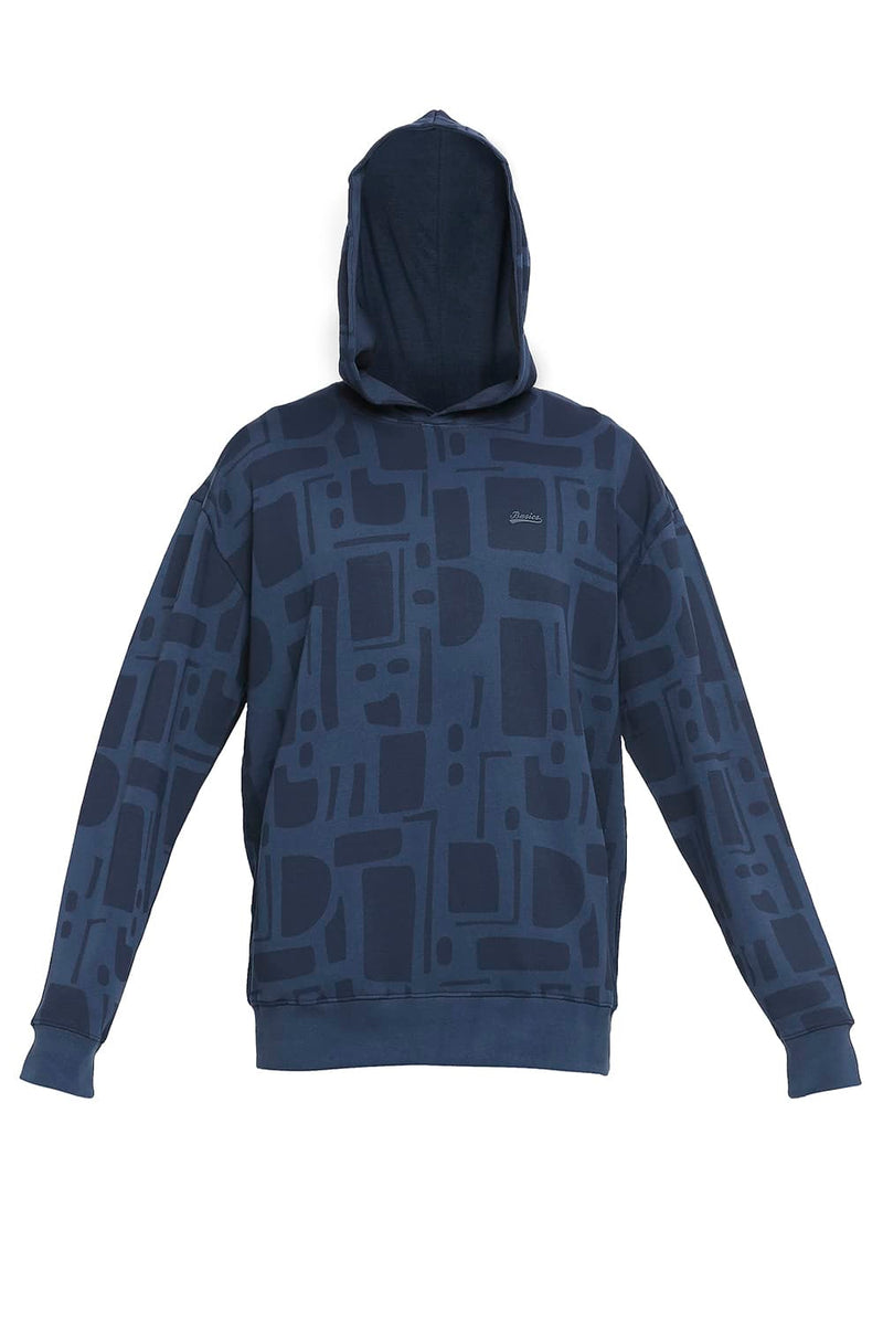 BASICS COMFORT FIT COTTON NON BRUSHED FLEECE PRINTED HOOD PULLOVER SWEATSHIRT