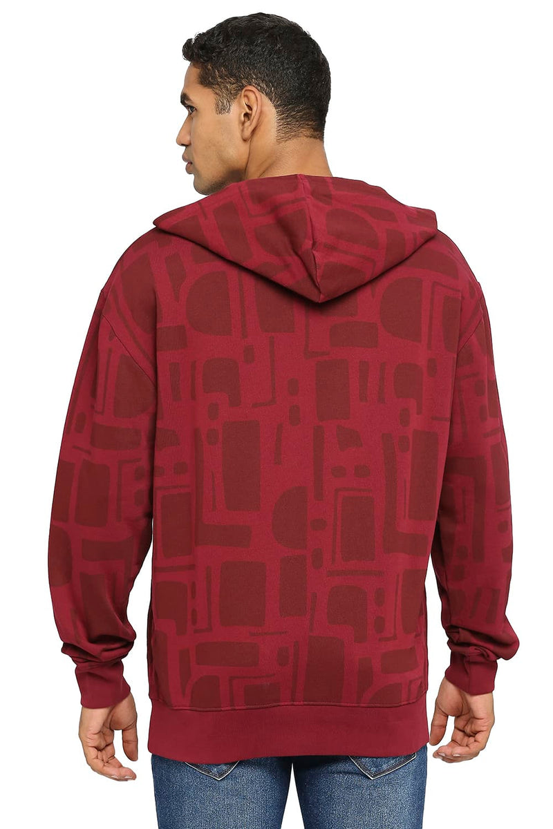 BASICS COMFORT FIT COTTON NON BRUSHED FLEECE PRINTED HOOD PULLOVER SWEATSHIRT