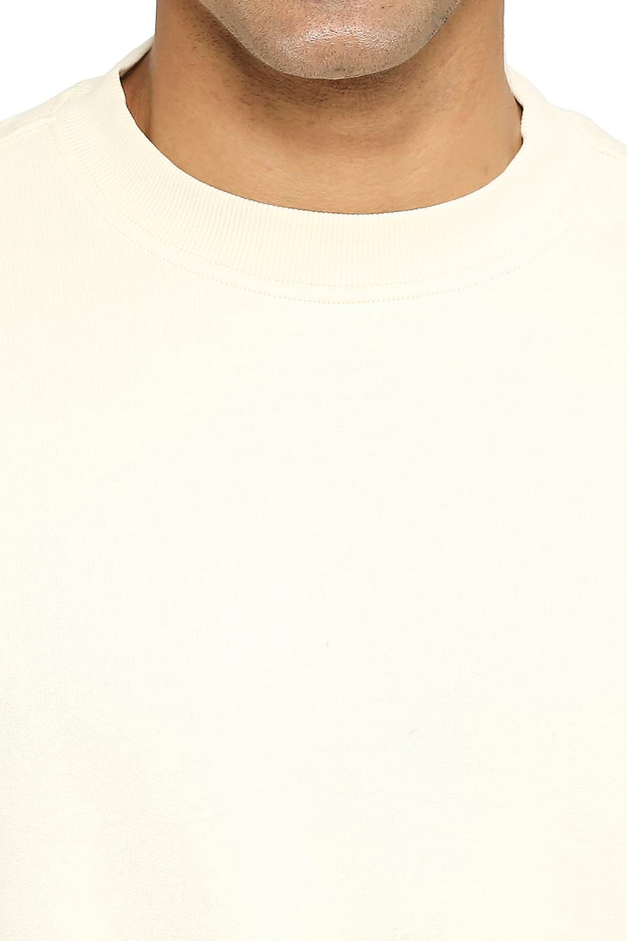 BASICS COMFORT FIT PEARLED IVORY COTTON NON BRUSHED FLEECE PULLOVER SWEATSHIRT
