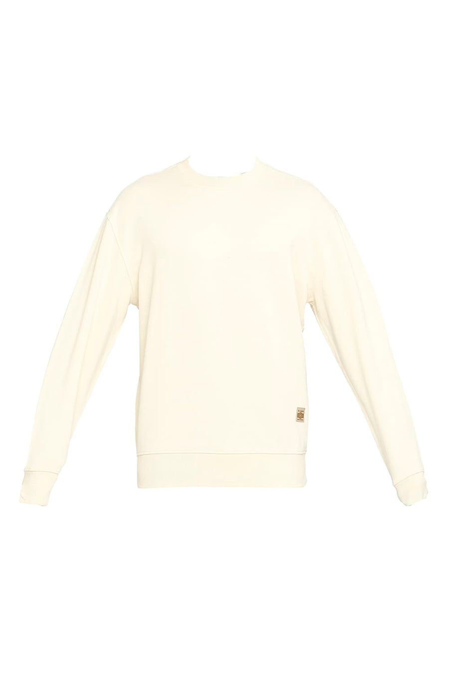 BASICS COMFORT FIT PEARLED IVORY COTTON NON BRUSHED FLEECE PULLOVER SWEATSHIRT