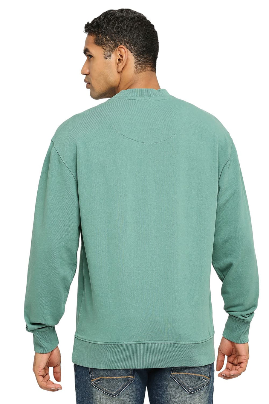 BASICS COMFORT FIT SMOKE PINE COTTON NON BRUSHED FLEECE PULLOVER SWEATSHIRT