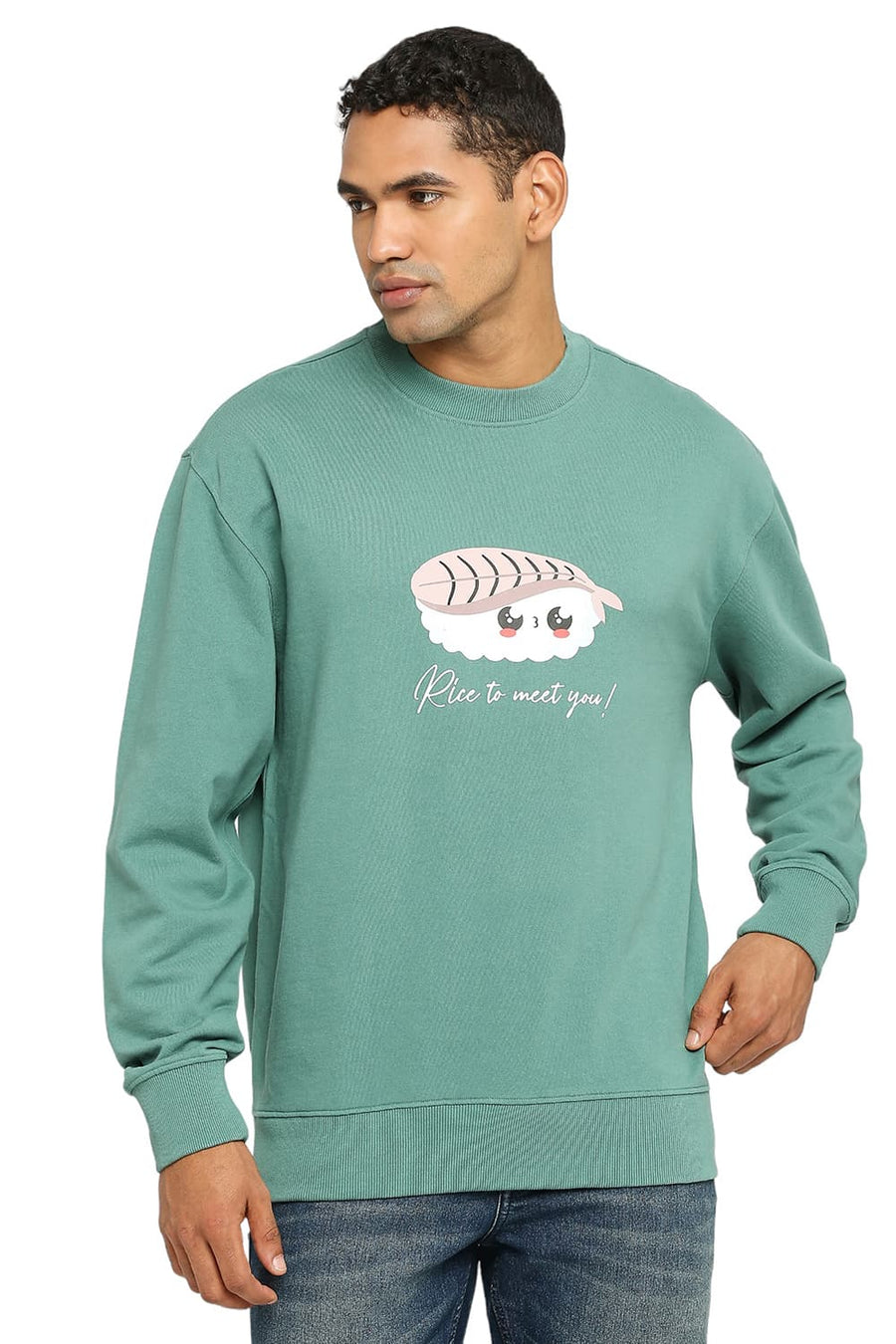 BASICS COMFORT FIT SMOKE PINE COTTON NON BRUSHED FLEECE PULLOVER SWEATSHIRT