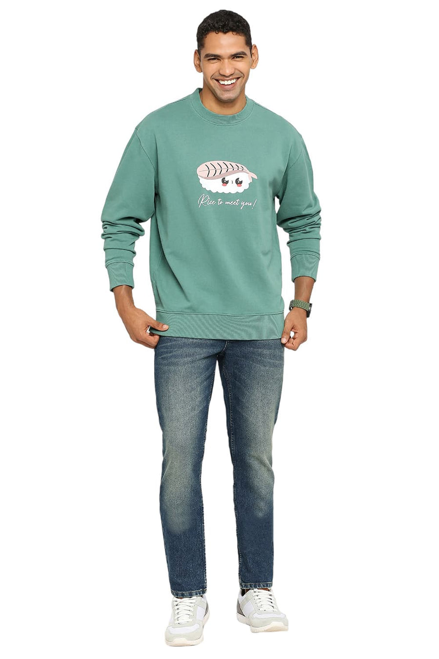 BASICS COMFORT FIT SMOKE PINE COTTON NON BRUSHED FLEECE PULLOVER SWEATSHIRT