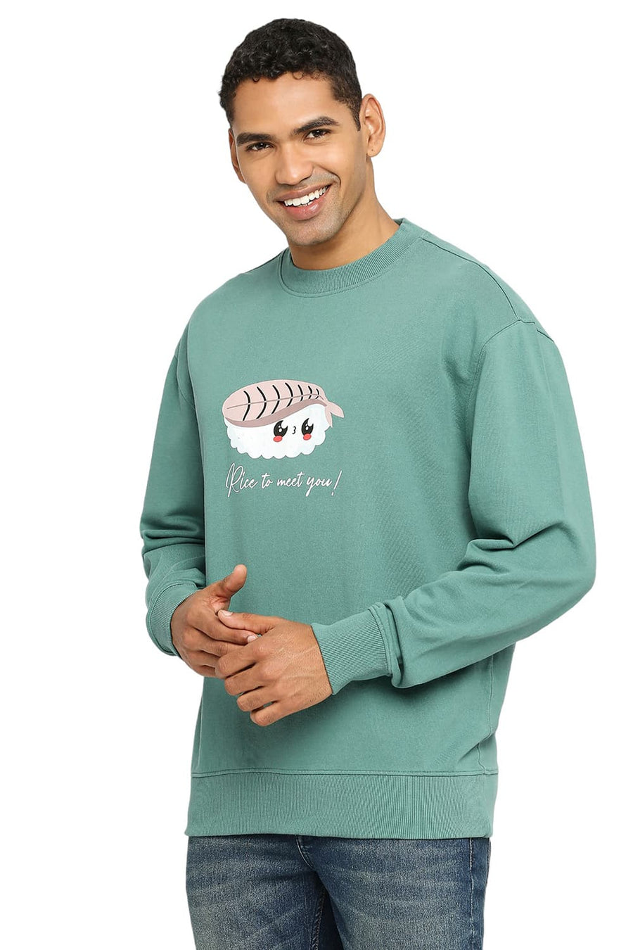 BASICS COMFORT FIT SMOKE PINE COTTON NON BRUSHED FLEECE PULLOVER SWEATSHIRT