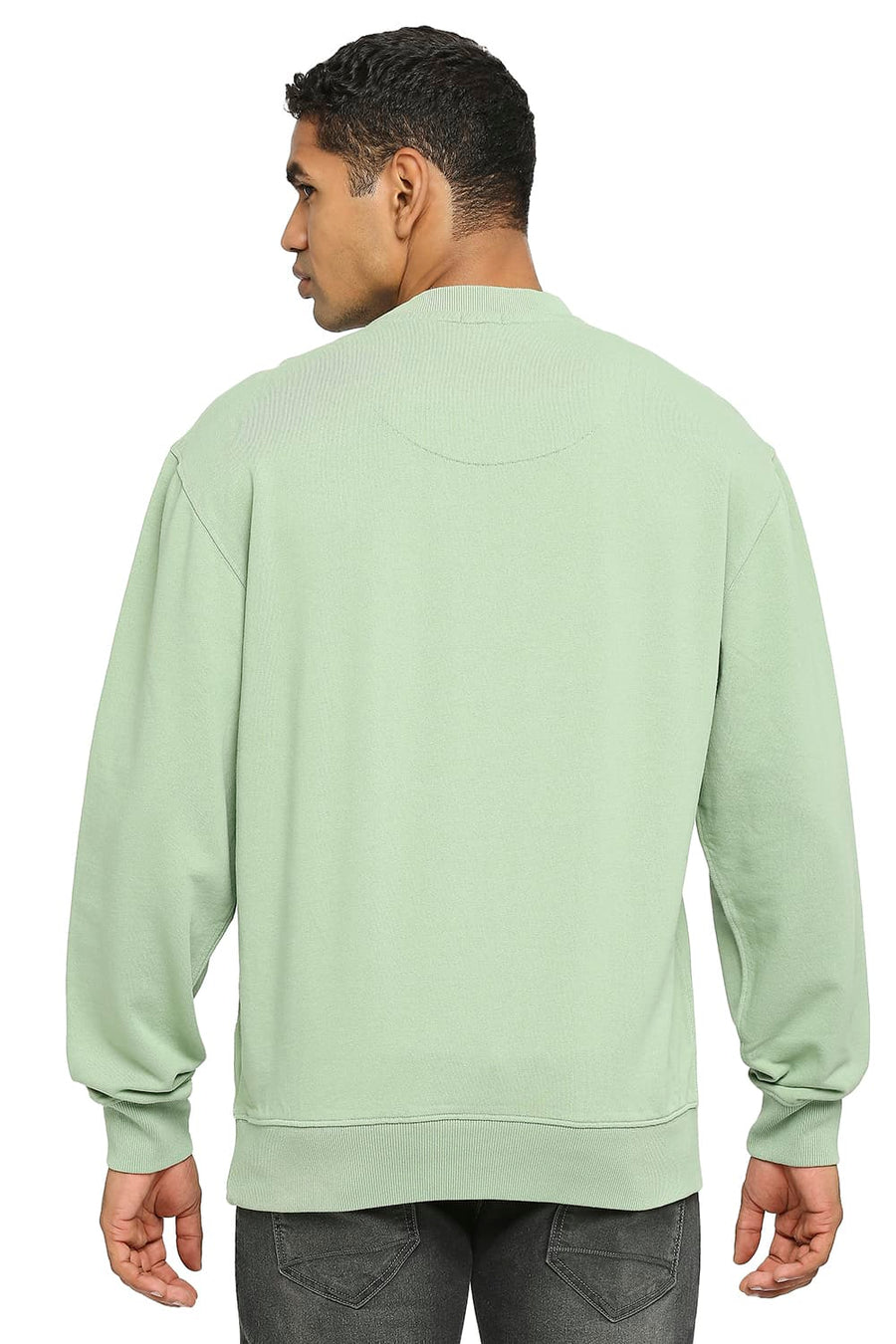 BASICS COMFORT FIT ASPEN GREEN COTTON NON BRUSHED FLEECE PULLOVER SWEATSHIRT