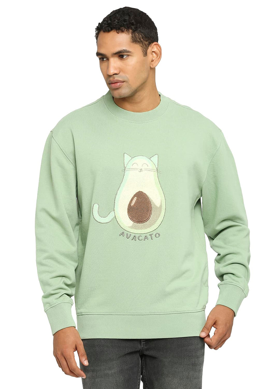 BASICS COMFORT FIT ASPEN GREEN COTTON NON BRUSHED FLEECE PULLOVER SWEATSHIRT