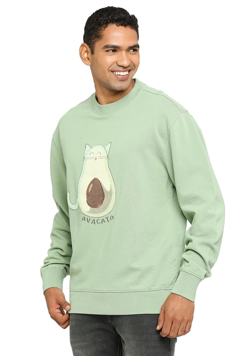 BASICS COMFORT FIT ASPEN GREEN COTTON NON BRUSHED FLEECE PULLOVER SWEATSHIRT