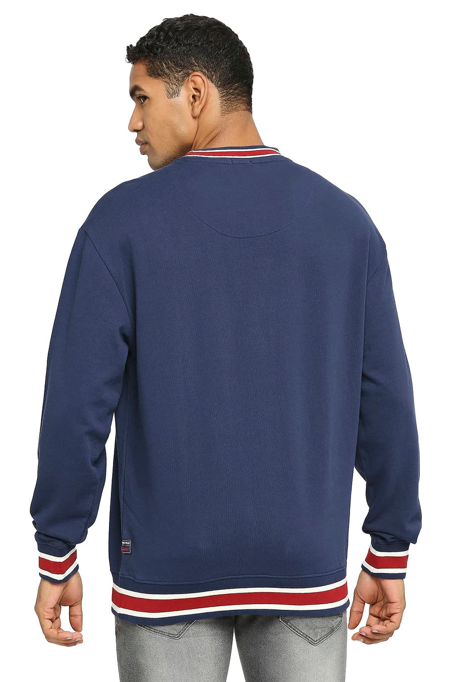 BASICS COMFORT FIT DRESS BLUES COTTON NON BRUSHED FLEECE PULLOVER SWEATSHIRT
