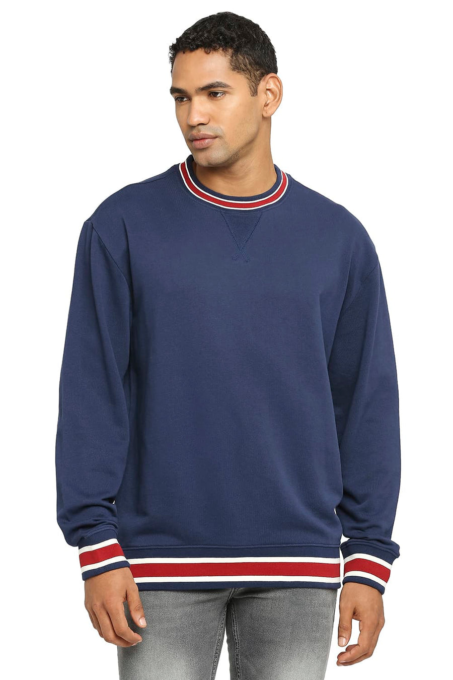 BASICS COMFORT FIT DRESS BLUES COTTON NON BRUSHED FLEECE PULLOVER SWEATSHIRT