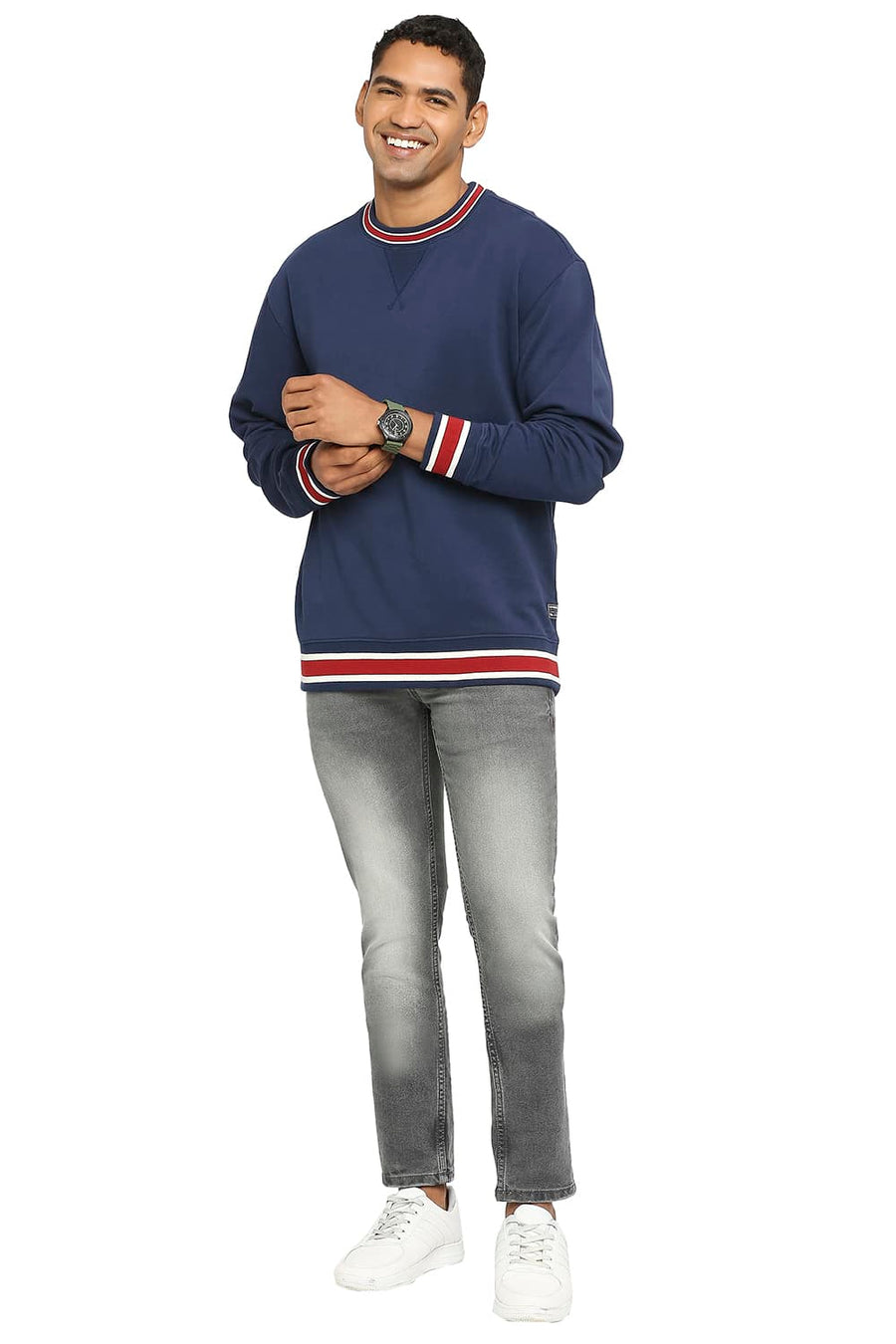 BASICS COMFORT FIT DRESS BLUES COTTON NON BRUSHED FLEECE PULLOVER SWEATSHIRT
