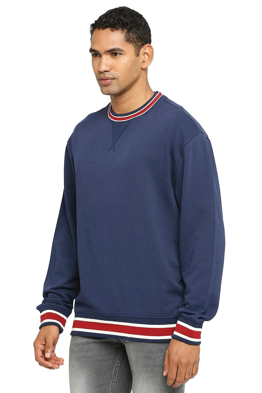 BASICS COMFORT FIT DRESS BLUES COTTON NON BRUSHED FLEECE PULLOVER SWEATSHIRT