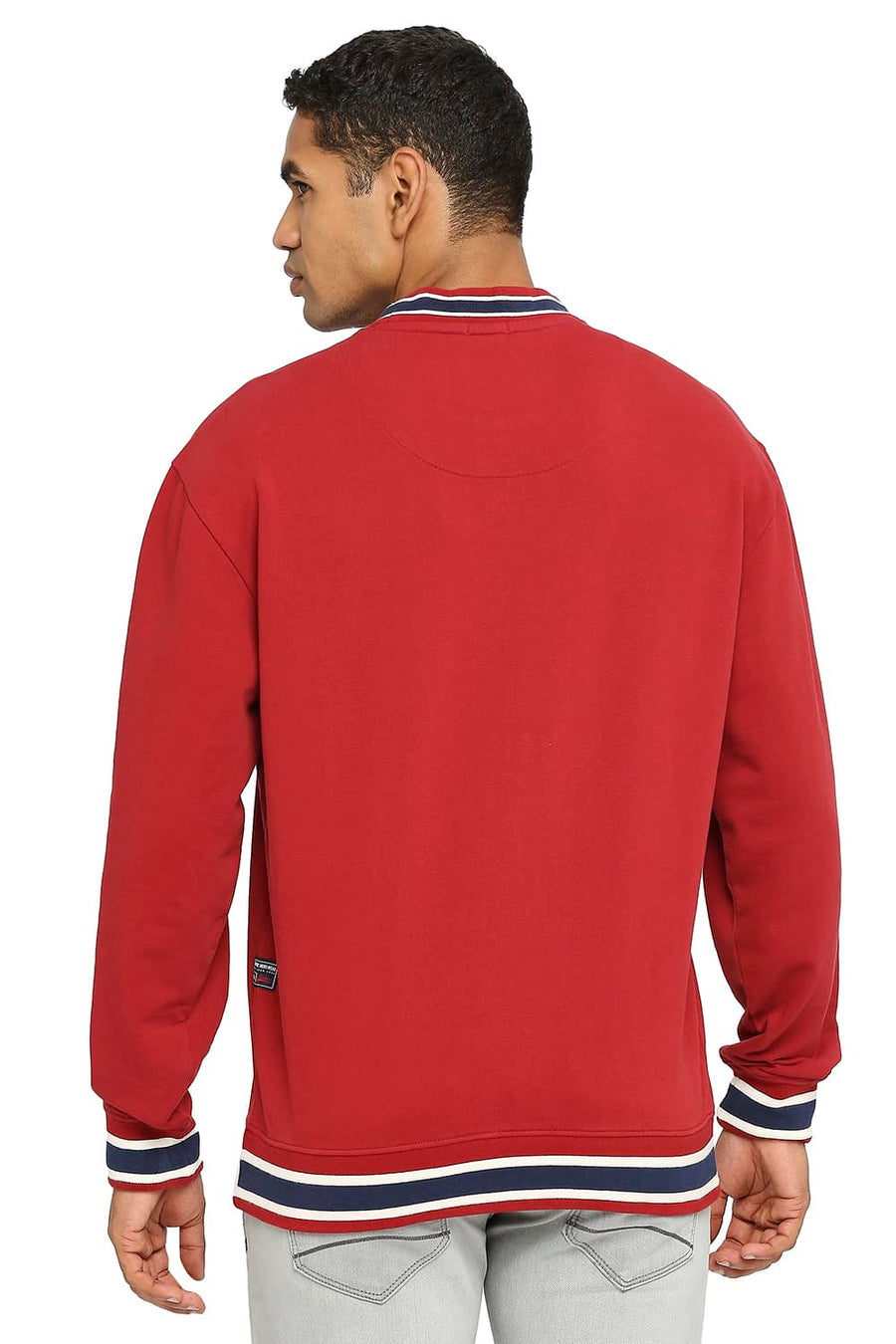 BASICS COMFORT FIT KARANDA RED COTTON NON BRUSHED FLEECE PULLOVER SWEATSHIRT