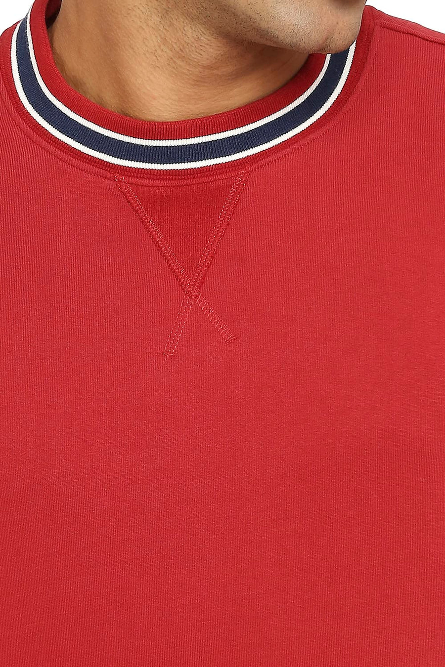BASICS COMFORT FIT KARANDA RED COTTON NON BRUSHED FLEECE PULLOVER SWEATSHIRT