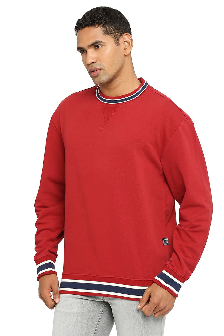 BASICS COMFORT FIT KARANDA RED COTTON NON BRUSHED FLEECE PULLOVER SWEATSHIRT