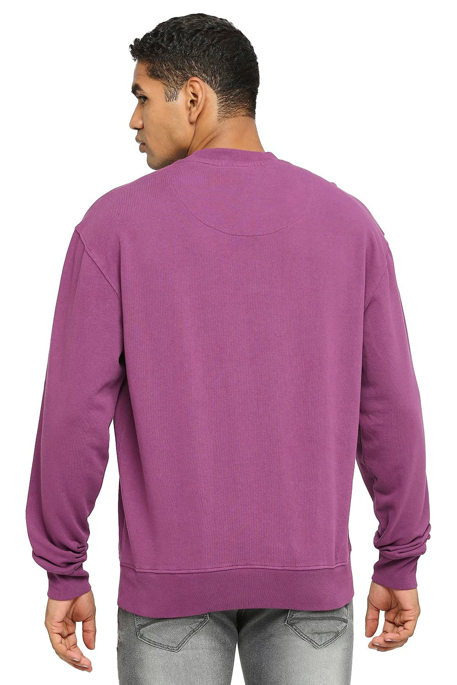 BASICS COMFORT FIT PURPLE PASSION COTTON NON BRUSHED FLEECE PULLOVER SWEATSHIRT