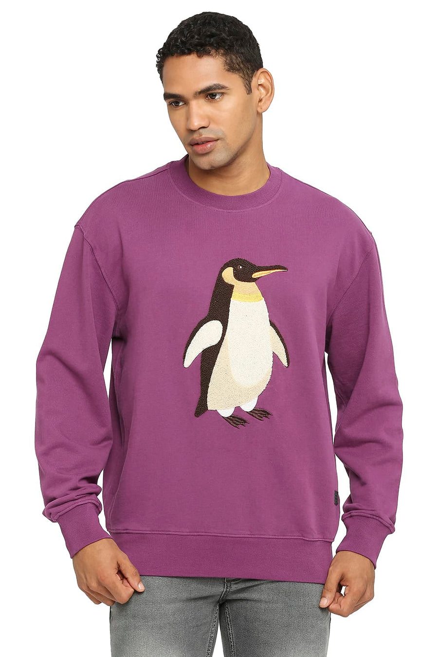 BASICS COMFORT FIT PURPLE PASSION COTTON NON BRUSHED FLEECE PULLOVER SWEATSHIRT