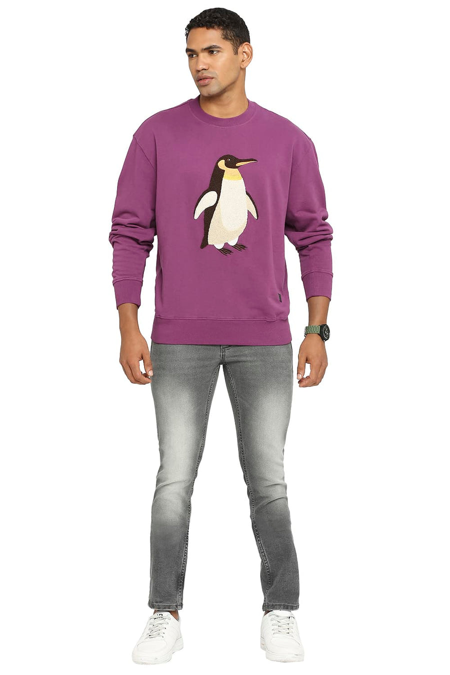 BASICS COMFORT FIT PURPLE PASSION COTTON NON BRUSHED FLEECE PULLOVER SWEATSHIRT