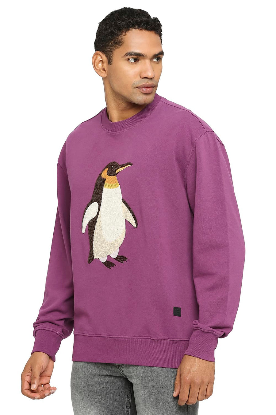 BASICS COMFORT FIT PURPLE PASSION COTTON NON BRUSHED FLEECE PULLOVER SWEATSHIRT