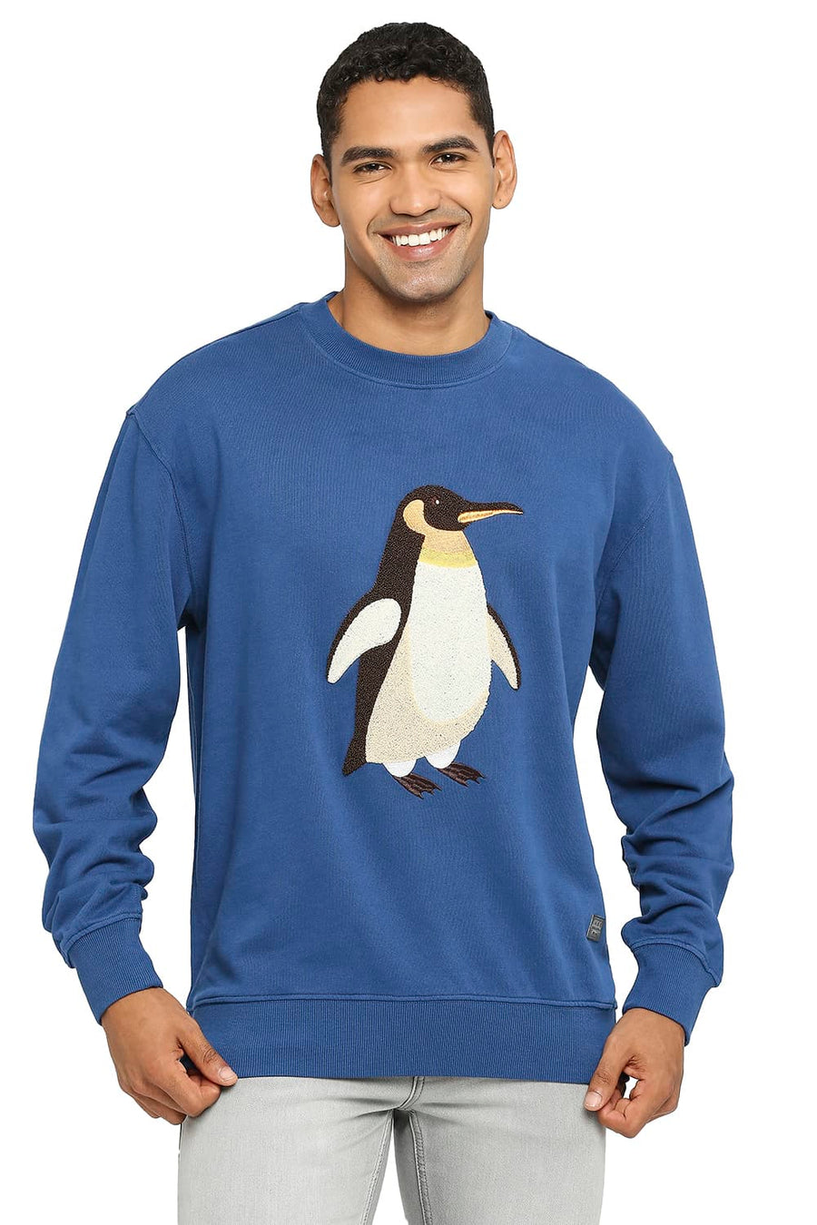 BASICS COMFORT FIT BLUE OPAL COTTON NON BRUSHED FLEECE PULLOVER SWEATSHIRT