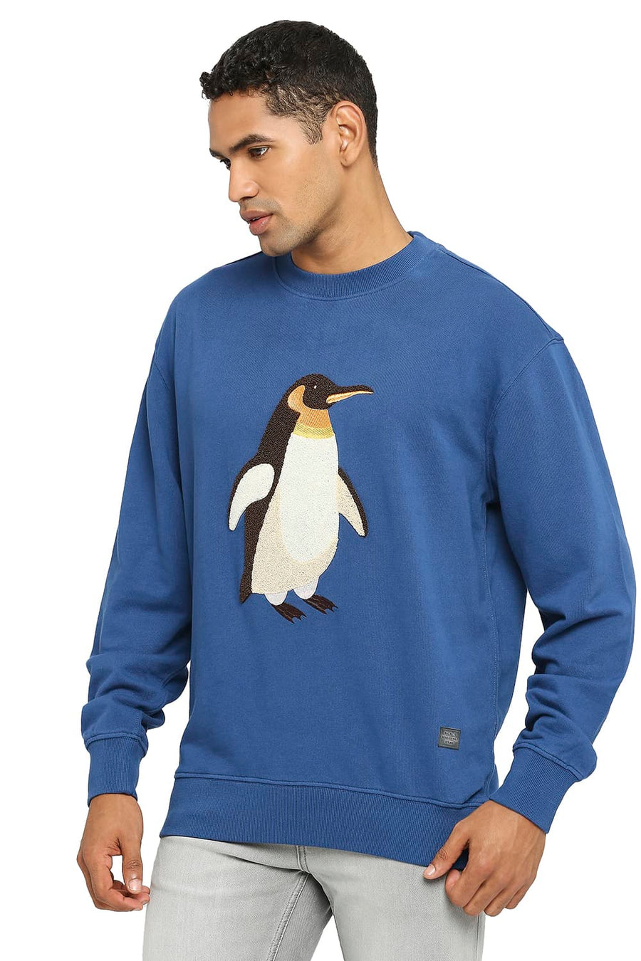 BASICS COMFORT FIT BLUE OPAL COTTON NON BRUSHED FLEECE PULLOVER SWEATSHIRT