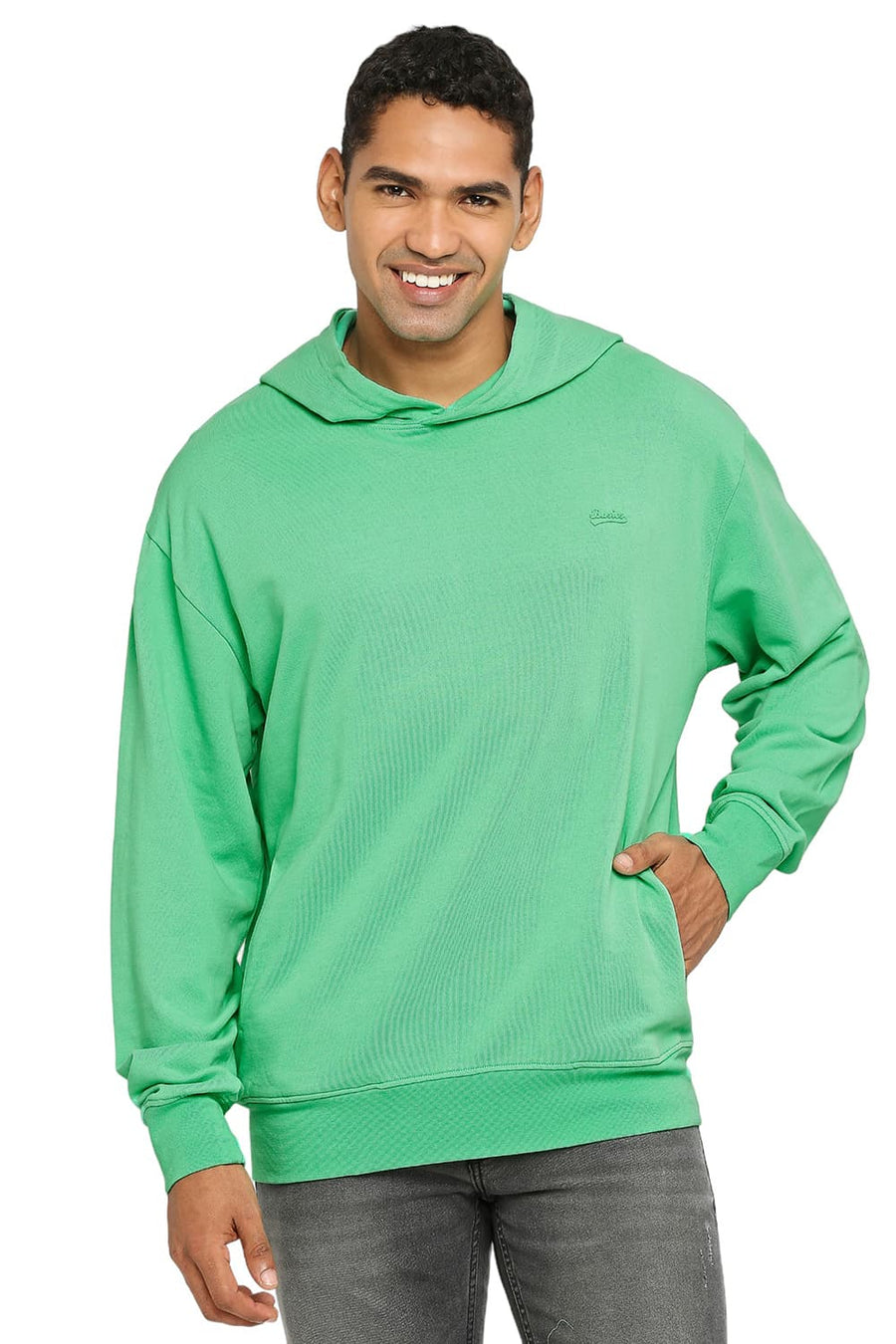 BASICS COMFORT FIT MINT COOLER COTTON NON BRUSHED FLEECE HOOD PULLOVER SWEATSHIRT