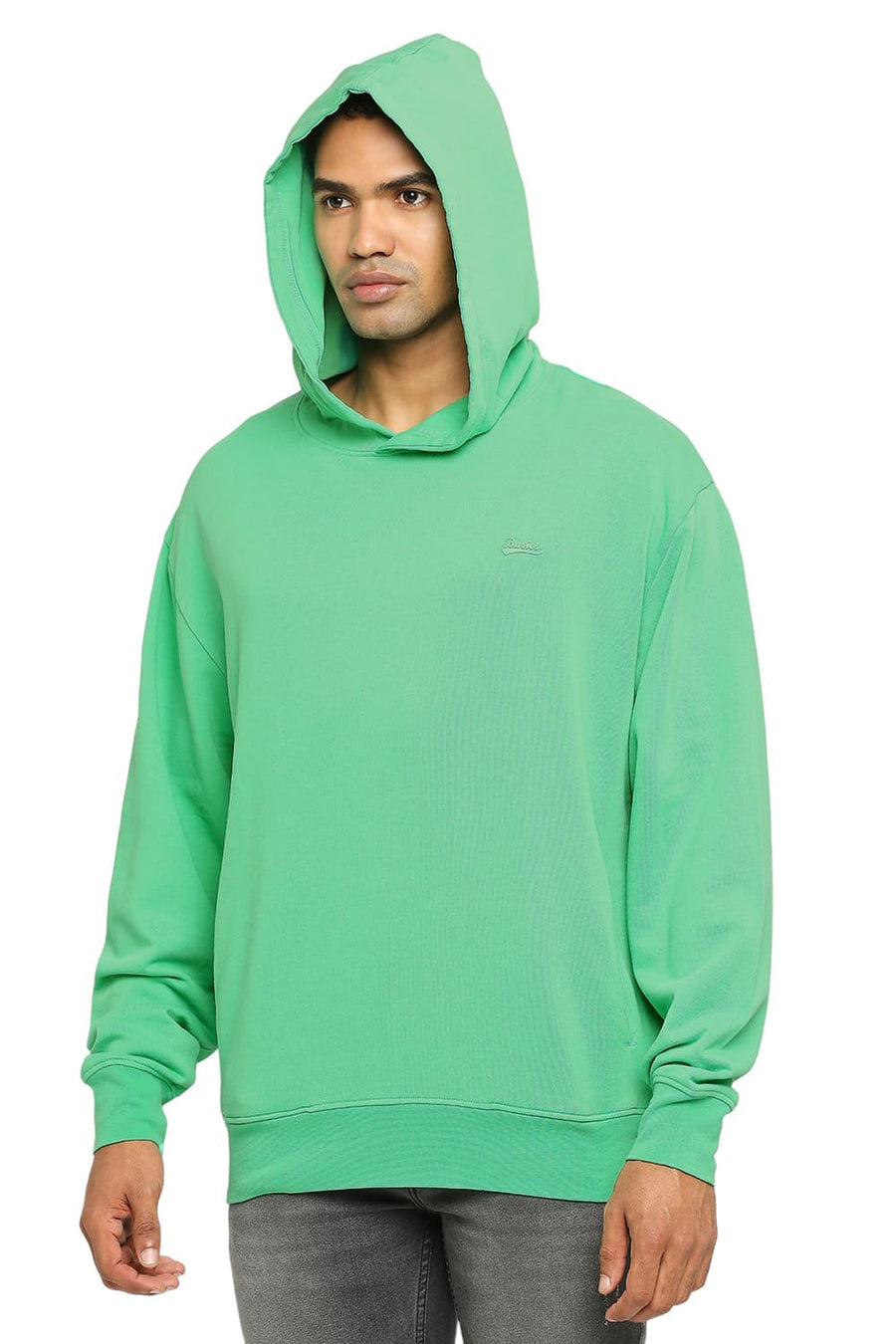 BASICS COMFORT FIT MINT COOLER COTTON NON BRUSHED FLEECE HOOD PULLOVER SWEATSHIRT