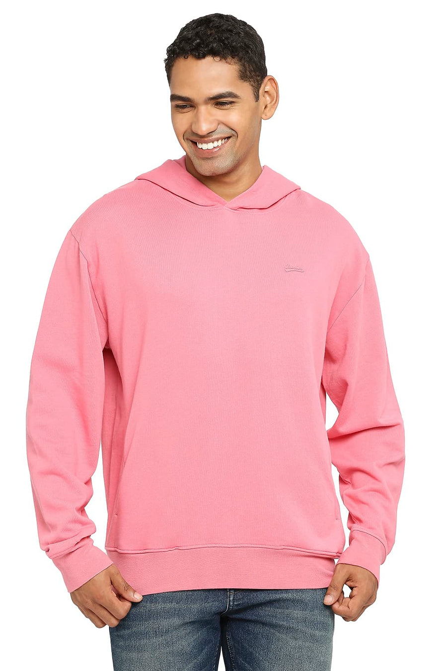 BASICS COMFORT FIT DESERT ROSE COTTON NON BRUSHED FLEECE HOOD PULLOVER SWEATSHIRT