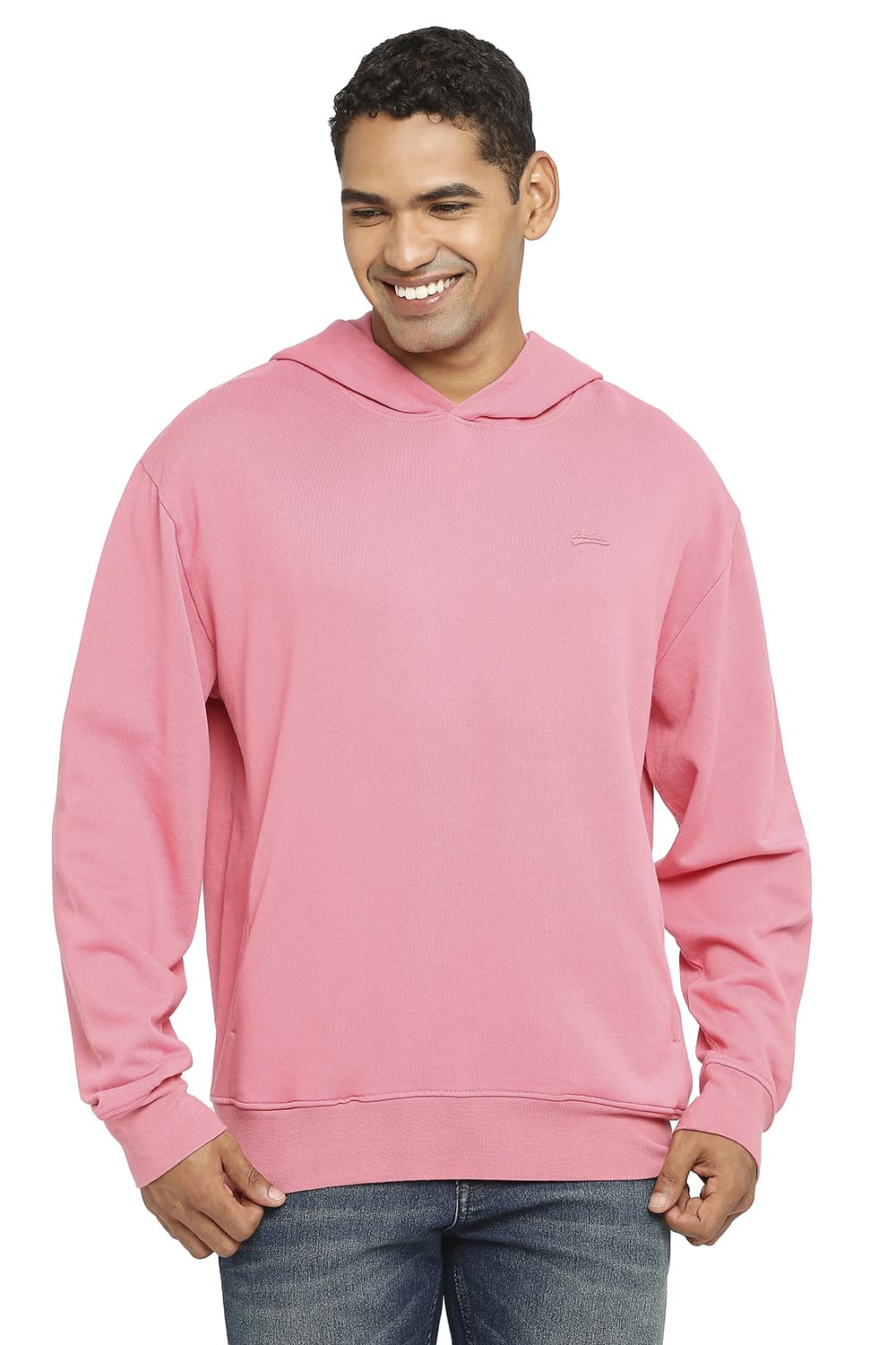 BASICS COMFORT FIT COTTON NON BRUSHED FLEECE HOOD PULLOVER SWEATSHIRT