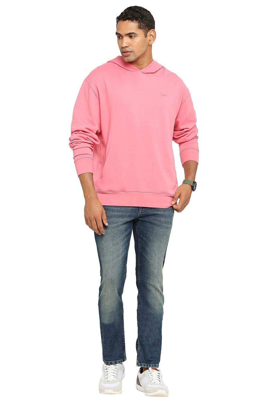 BASICS COMFORT FIT DESERT ROSE COTTON NON BRUSHED FLEECE HOOD PULLOVER SWEATSHIRT
