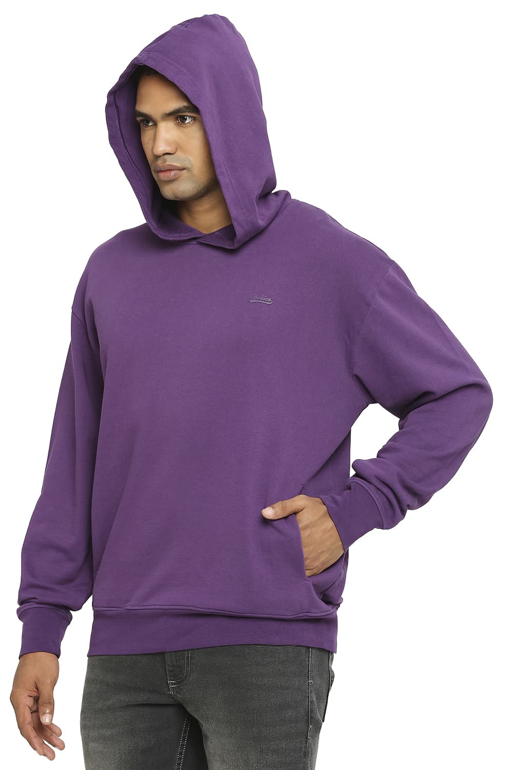 BASICS COMFORT FIT COTTON NON BRUSHED FLEECE HOOD PULLOVER SWEATSHIRT