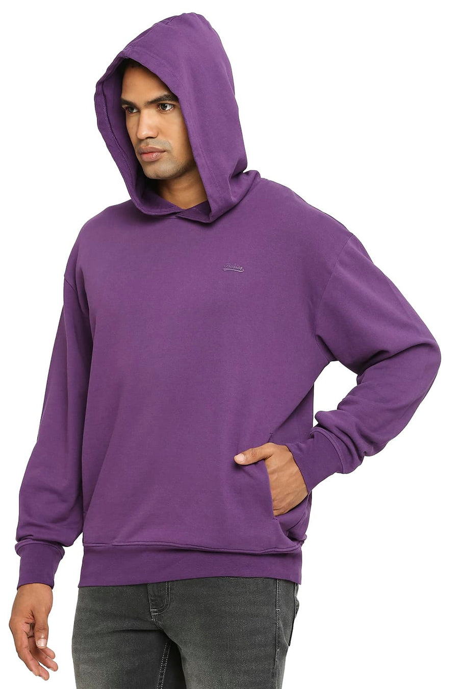 BASICS COMFORT FIT GRAPE ROYALE COTTON NON BRUSHED FLEECE HOOD PULLOVER SWEATSHIRT