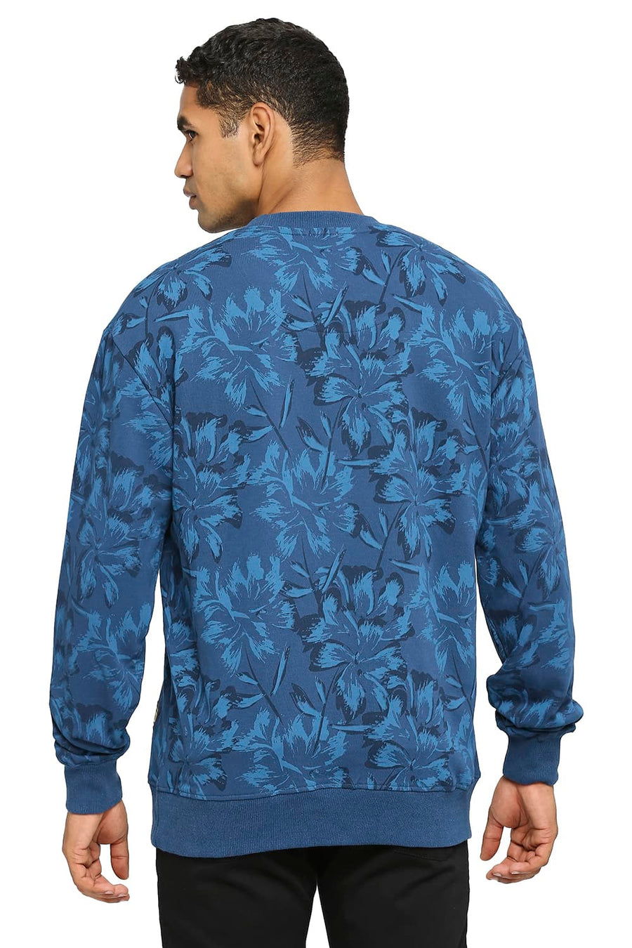 BASICS COMFORT FIT BLUE OPAL COTTON NON BRUSHED FLEECE PRINTED PULLOVER SWEATSHIRT