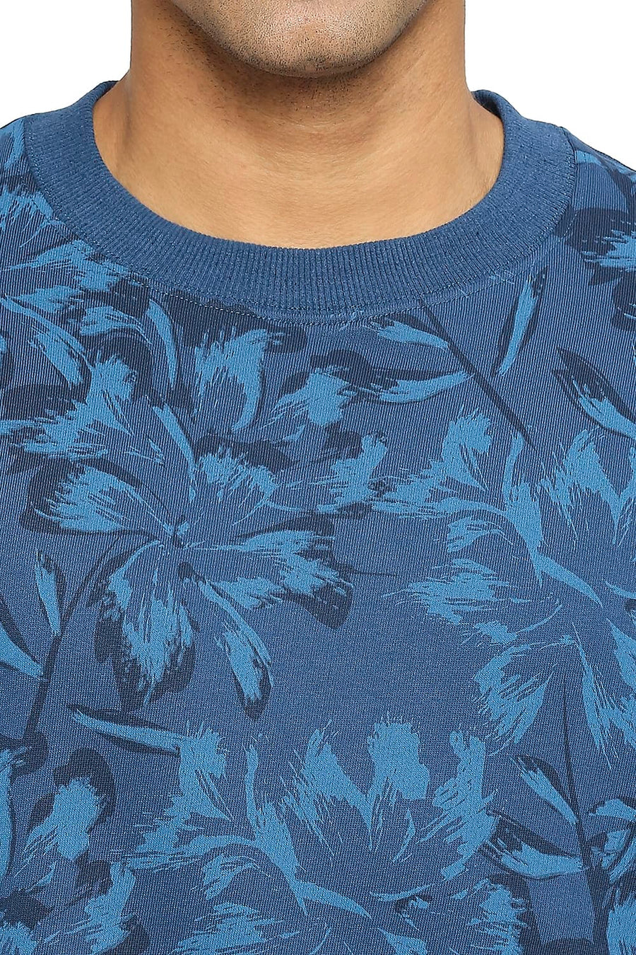 BASICS COMFORT FIT BLUE OPAL COTTON NON BRUSHED FLEECE PRINTED PULLOVER SWEATSHIRT
