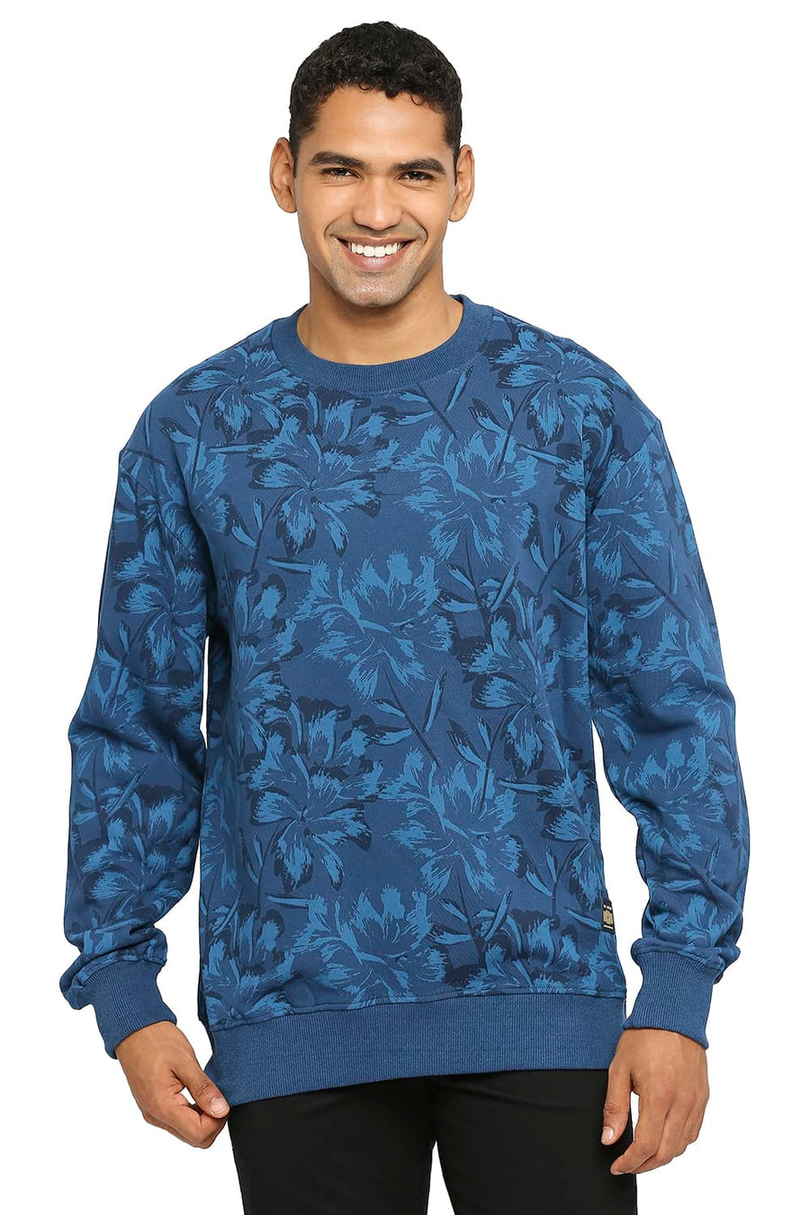 BASICS COMFORT FIT BLUE OPAL COTTON NON BRUSHED FLEECE PRINTED PULLOVER SWEATSHIRT