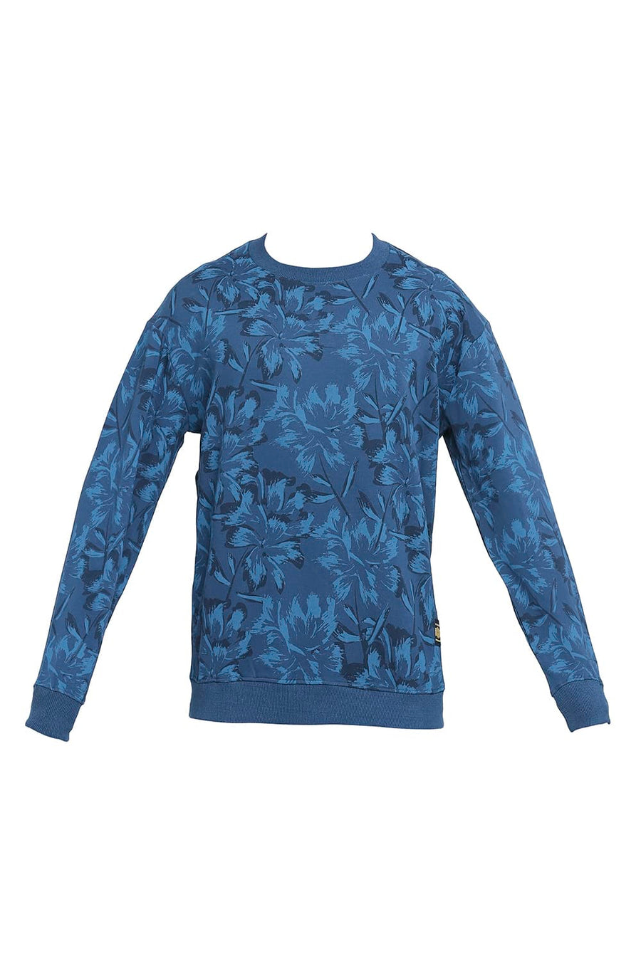 BASICS COMFORT FIT BLUE OPAL COTTON NON BRUSHED FLEECE PRINTED PULLOVER SWEATSHIRT