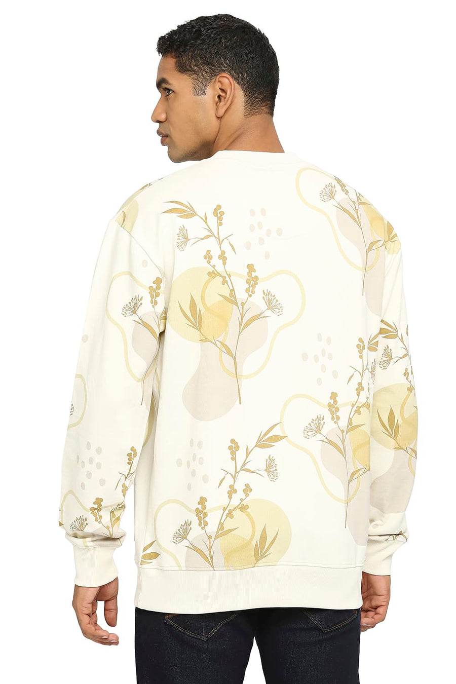 BASICS COMFORT FIT ARTIC WOLF COTTON NON BRUSHED FLEECE PRINTED PULLOVER SWEATSHIRT