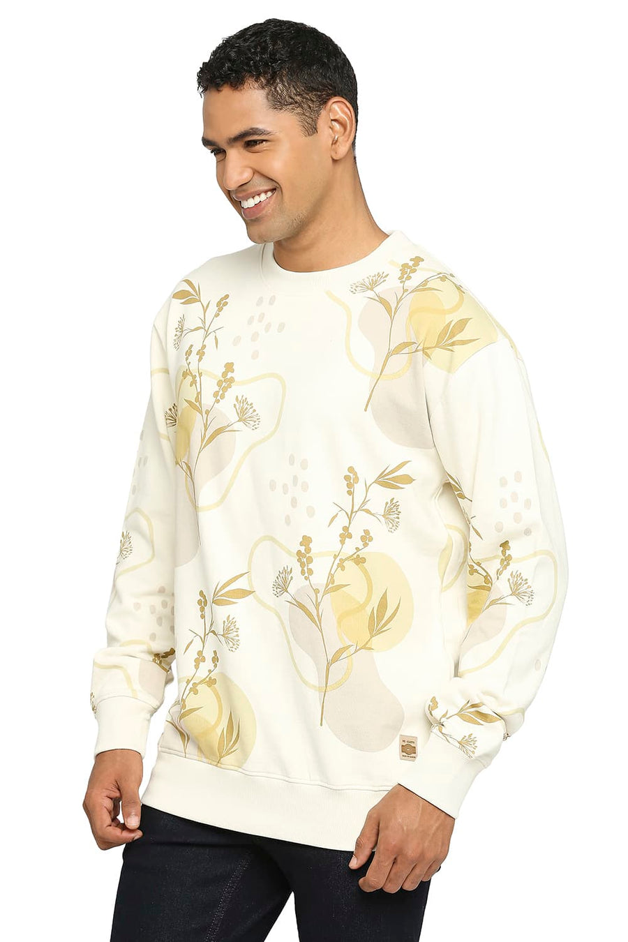 BASICS COMFORT FIT ARTIC WOLF COTTON NON BRUSHED FLEECE PRINTED PULLOVER SWEATSHIRT