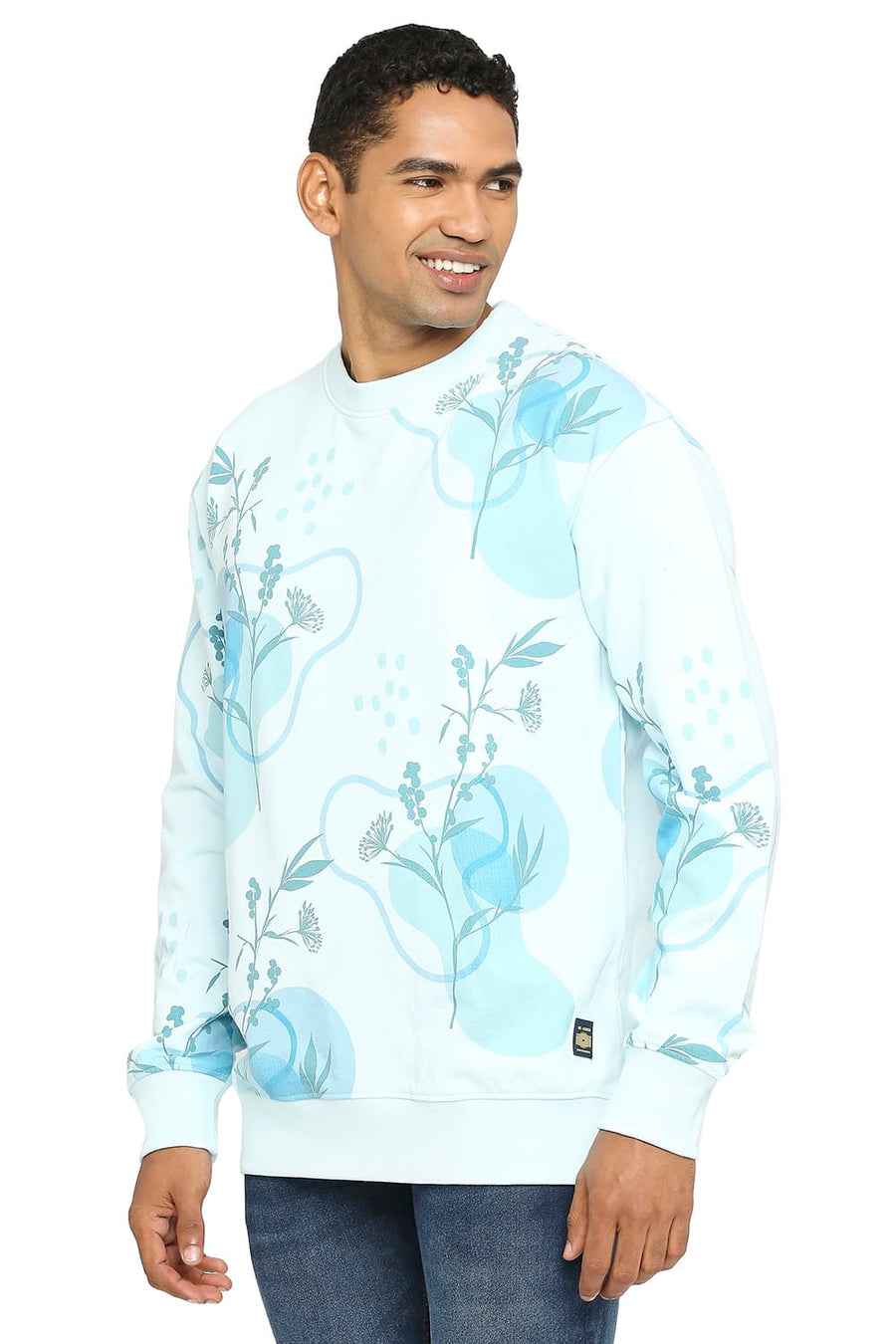 BASICS COMFORT FIT SALTWATER SLIDE COTTON NON BRUSHED FLEECE PRINTED PULLOVER SWEATSHIRT