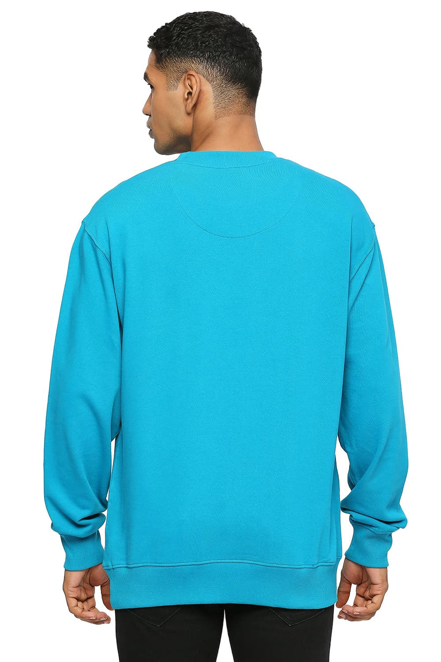 BASICS COMFORT FIT ENAMEL BLUE COTTON NON BRUSHED FLEECE PULLOVER SWEATSHIRT