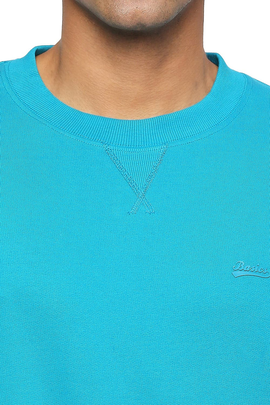 BASICS COMFORT FIT ENAMEL BLUE COTTON NON BRUSHED FLEECE PULLOVER SWEATSHIRT