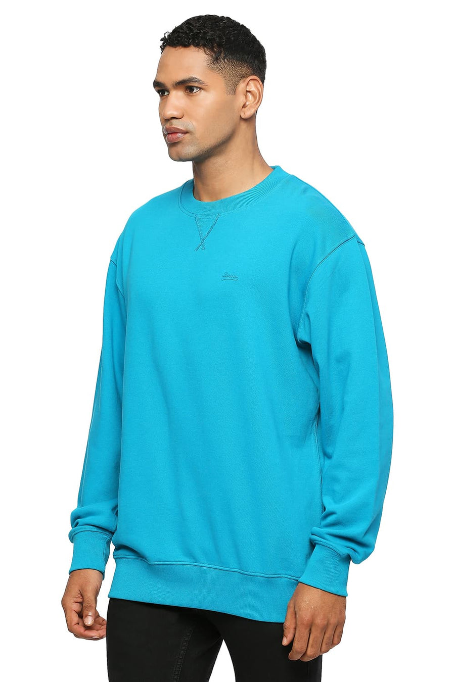BASICS COMFORT FIT ENAMEL BLUE COTTON NON BRUSHED FLEECE PULLOVER SWEATSHIRT